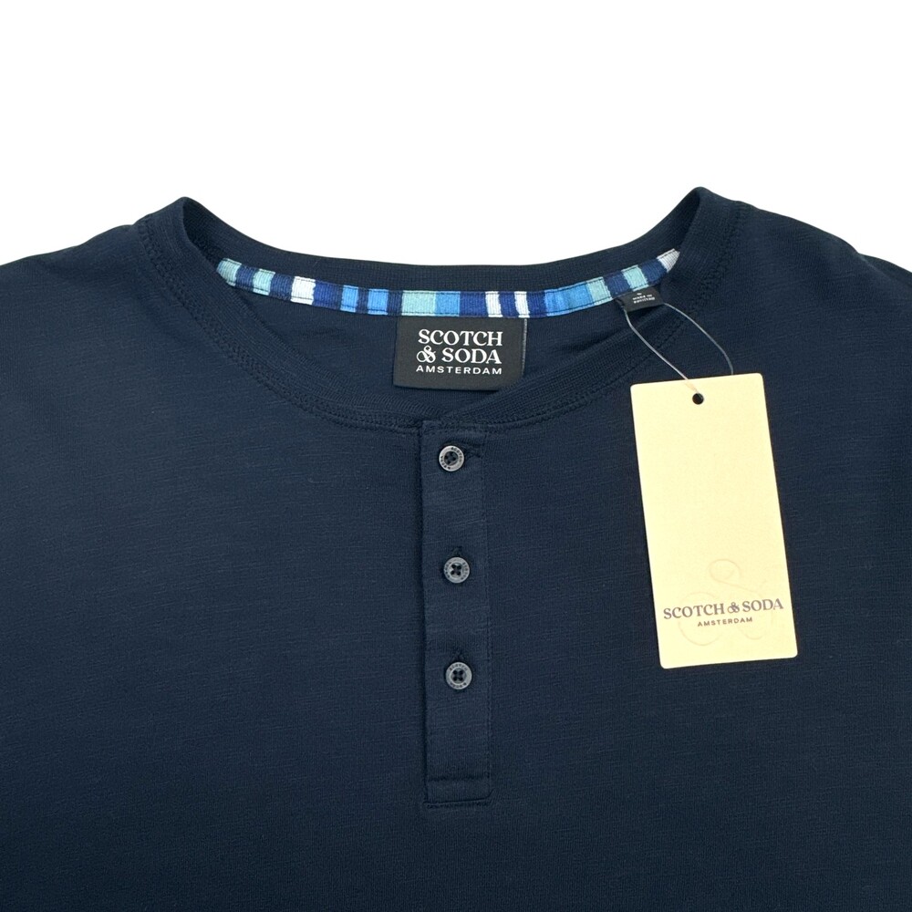 Scotch & Soda Shirt Mens Small Blue Long Sleeve Henley Free Thinkers Organic Tee